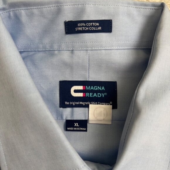 Mens XL Magnetic Button Dress Shirt By MagnaReady Light Blue Stretch Collar nwot - Picture 3 of 10